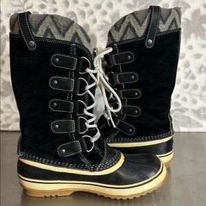 Sorel Women's Joan of Arctic Knit II waterproof boot in black suede knit cuff 9